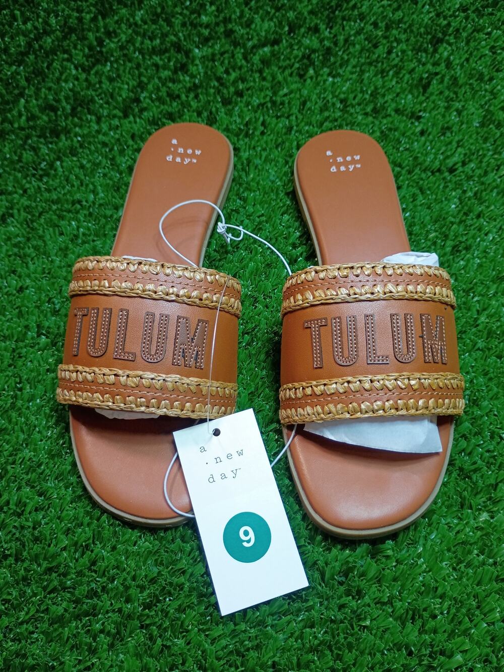 A New Day Tulum Brown Braided Flat Slide Sandals Sz 9 NWT